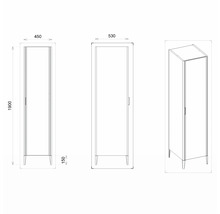 Hochschrank Devo Lotos 190x45x53 cm mit Spiegeltür Anschlag links grau