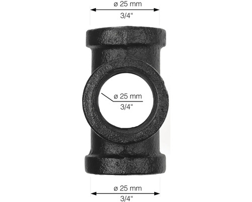 Schwarzes Temperguss T-Stück mit einem Durchmesser von 25 mm