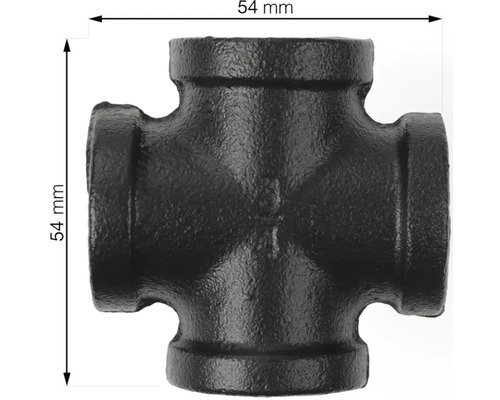 Schwarzes Kreuzstück aus Temperguss mit einer Größe von 54 mm