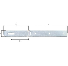 Verzinkter Ladenband mit Abmessungen.