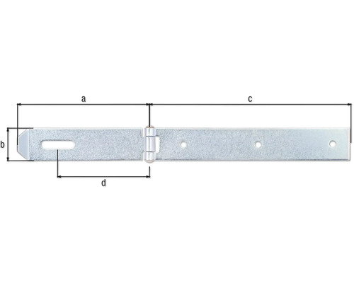 Verzinkter Ladenband mit Abmessungen.