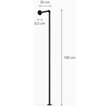 Kleiderständer aus Metall mit den Maßen 160 cm Höhe, 30 cm Ausladung und 8,5 cm Wandabstand