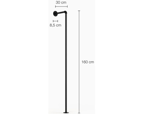 Kleiderständer aus Metall mit den Maßen 160 cm Höhe, 30 cm Ausladung und 8,5 cm Wandabstand