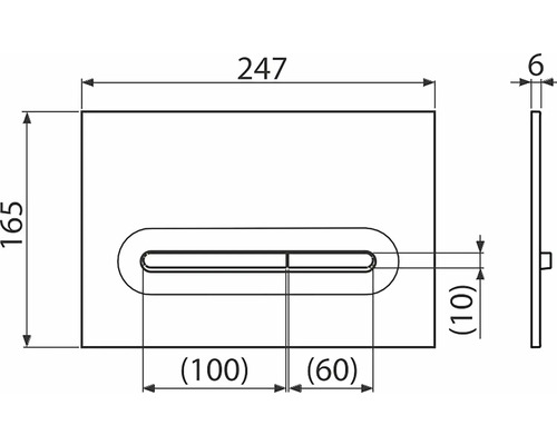 Technische Zeichnung einer Betätigungsplatte mit Maßangaben