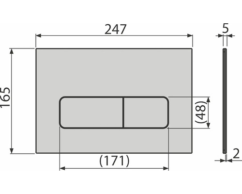 Technische Zeichnung einer Betätigungsplatte mit Maßangaben