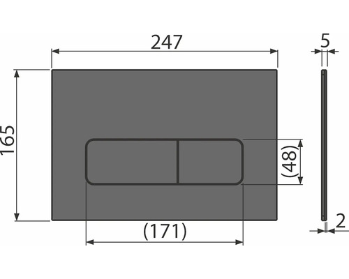 Technische Zeichnung einer Betätigungsplatte mit den Maßen 247 mal 165 Millimeter