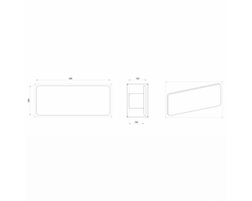 Technische Zeichnung eines Spiegels mit Maßangaben