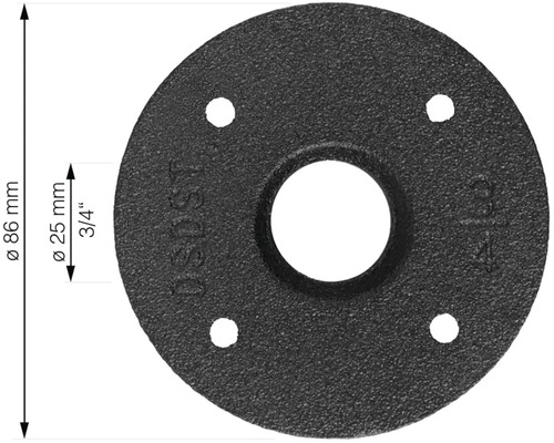 Guss-Bodenflansch mit einem Durchmesser von 86 Millimeter und einer Innengewindegröße von 3/4 Zoll.