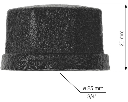 Fitting Endkappe aus Temperguss, Durchmesser 25 Millimeter