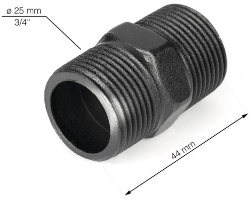 Nippel aus Kunststoff mit einem Durchmesser von 25 mm und einer Länge von 44 mm