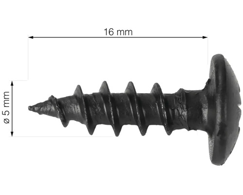 Schwarze 16 mm Holzschraube mit 5 mm Durchmesser