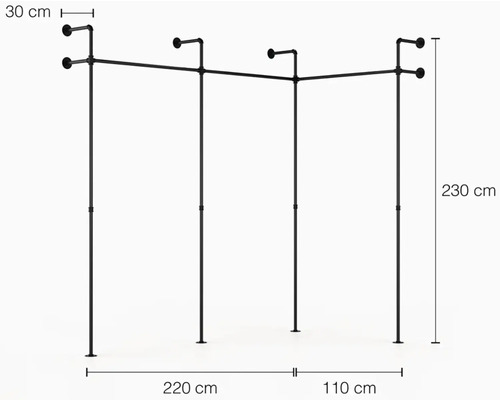 Kleiderständer aus Stahlrohr mit den Maßen 230 mal 220 mal 110 Zentimeter