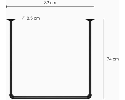Abmessungen eines Regalträgers aus Metall: 82 cm breit, 74 cm hoch und 8,5 cm tief.