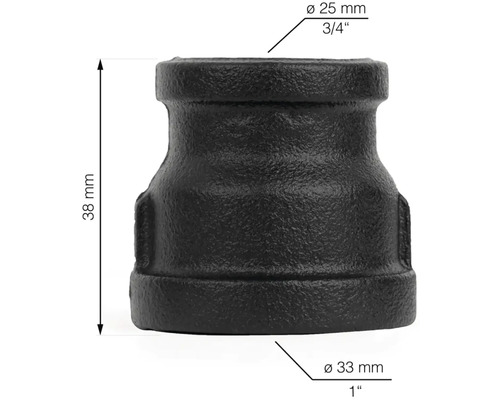 Guss Reduzierstück, 25 mm auf 33 mm