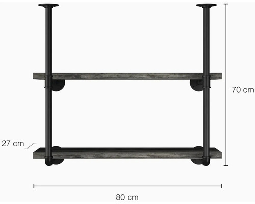 Wandregal mit zwei Ablageflächen, 80 cm breit und 70 cm hoch