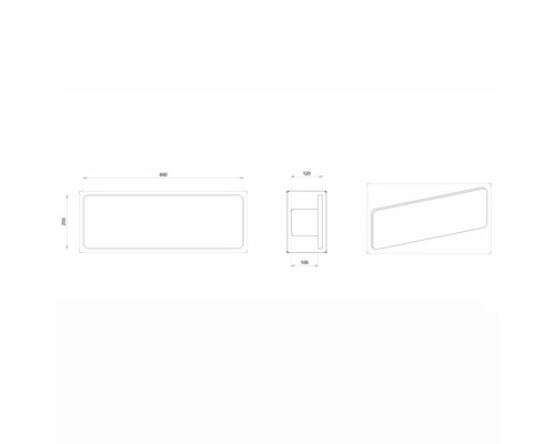 Technische Zeichnung einer Badezimmerlampe mit Maßangaben