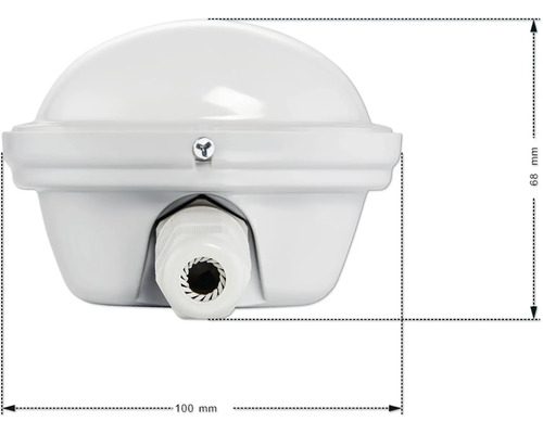 Detailaufnahme einer weißen Außenleuchte mit den Maßen 100 mm Breite und 68 mm Höhe