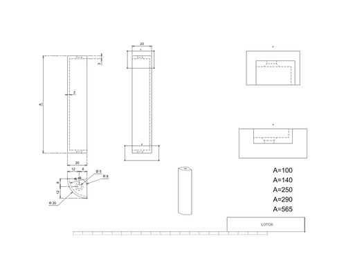 Technische Zeichnung eines Lotosscharniers mit Maßangaben