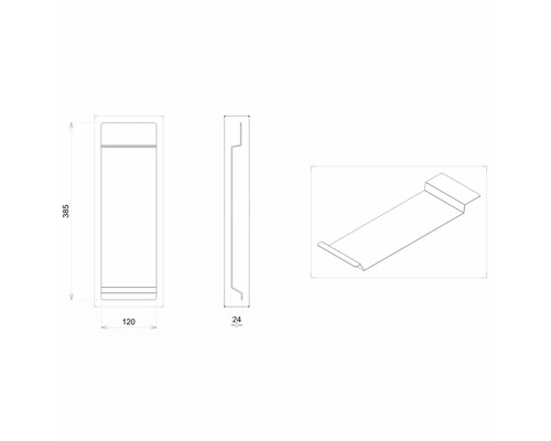 Technische Zeichnung einer Mauerkastenblende mit Maßangaben