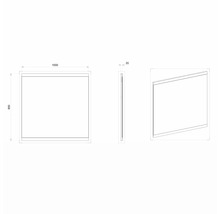 Technische Zeichnung eines Spiegels mit den Maßen 1000 x 850 x 20 Millimeter.
