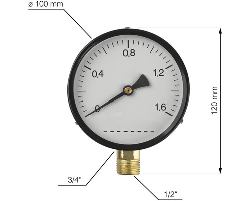 Manometer mit 100 Millimeter Durchmesser und 120 Millimeter Höhe
