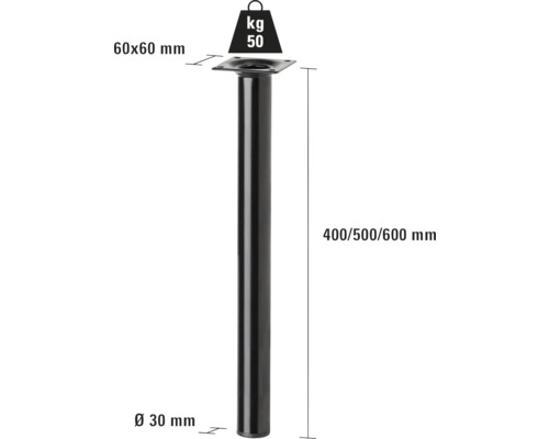 Tischbein mit Tragkraft 50 Kilogramm und Maßen 400/500/600 mm