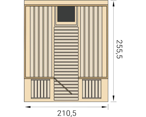 Sauna Grundriss mit Maßangaben 210,5 x 255,5 cm