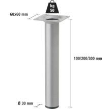 Möbelfuß aus Metall, 100/200/300 mm hoch, Durchmesser 30 mm, Belastbarkeit 50 kg