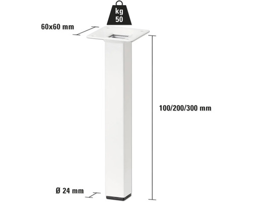Möbelfuß aus Metall, 100, 200 oder 300 Millimeter Höhe, mit einer Traglast von 50 Kilogramm