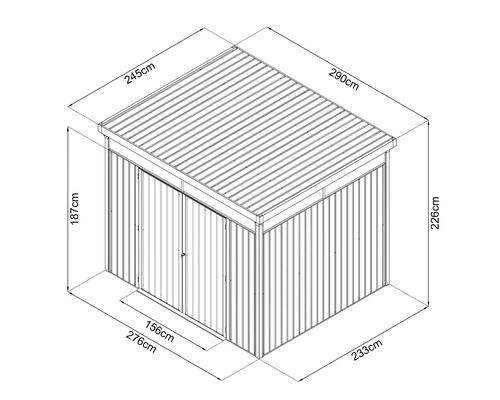 Abbildung eines Gerätehauses mit Maßangaben