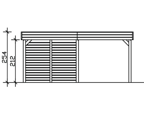 Zeichnung eines Holzcarports mit den Maßen 254 und 212