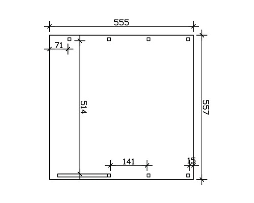 Technische Zeichnung eines rechteckigen Objekts mit Maßangaben