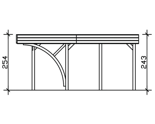 Technische Zeichnung eines Holzpavillons mit Höhenangaben