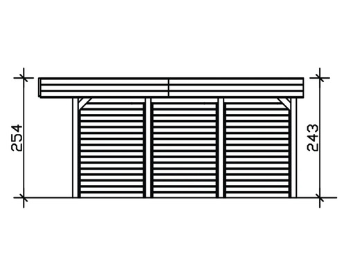 Technische Zeichnung eines Gerätehauses mit Maßangaben