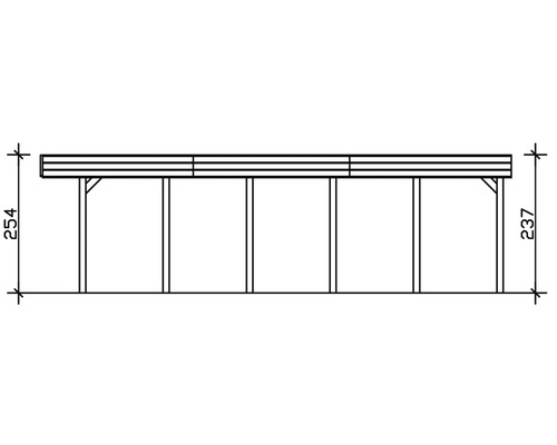Technische Zeichnung eines Carports mit Maßangaben.