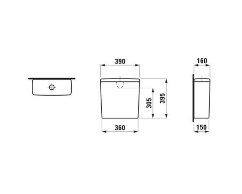 Technische Zeichnung eines Waschtischs mit Maßangaben