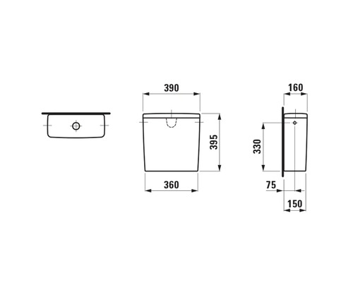 Technische Zeichnung eines Waschtischs mit Maßangaben