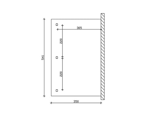 Technische Zeichnung einer Wandhalterung mit Maßangaben