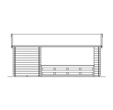 Illustration eines Gartenhauses mit Holzwänden und Überdachung