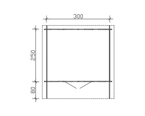 Technische Zeichnung eines Gartenhauses mit Maßangaben