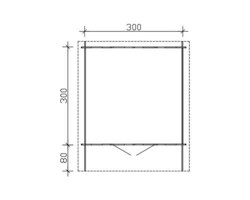 Zeichnung eines Gartenhauses mit den Maßen 300 mal 300 mal 80 Zentimeter.