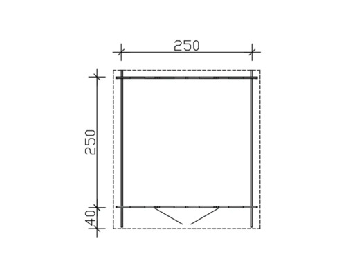 Technische Zeichnung eines Gartenhauses mit den Maßen 250 mal 250 Zentimeter