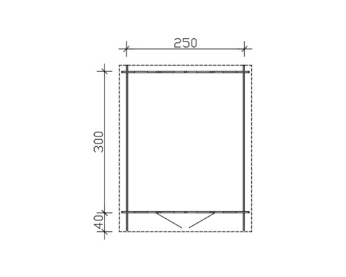 Technische Zeichnung einer Gerätebox mit den Maßen 250 mal 300 mal 40