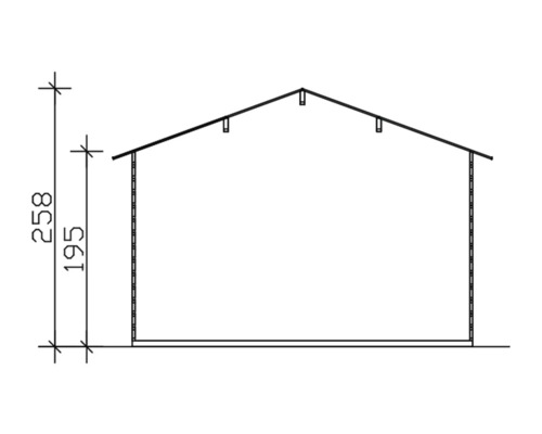 Zeichnung einer Gartenhaus-Konstruktion mit Maßangaben