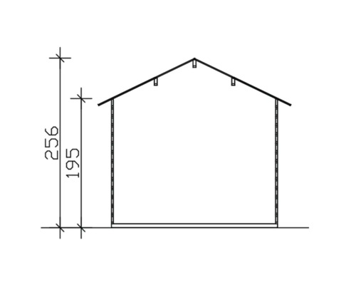Technische Zeichnung eines Gartenhauses mit Maßangaben zu Höhe