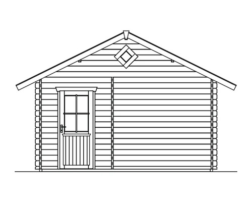 Zeichnung eines Gartenhauses mit Tür