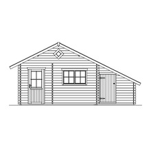 Illustration eines Gartenhauses mit Fenster und zwei Türen