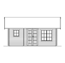 Illustration eines Gartenhauses mit Fenstern und Doppeltür