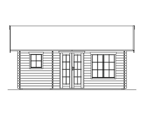 Illustration eines Gartenhauses mit Fenstern und Doppeltür
