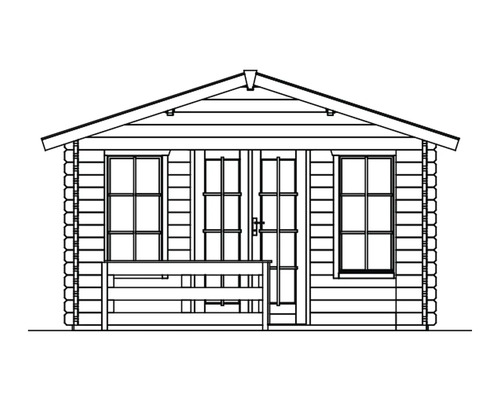 Illustration eines Gartenhauses mit Doppeltür und Fenstern